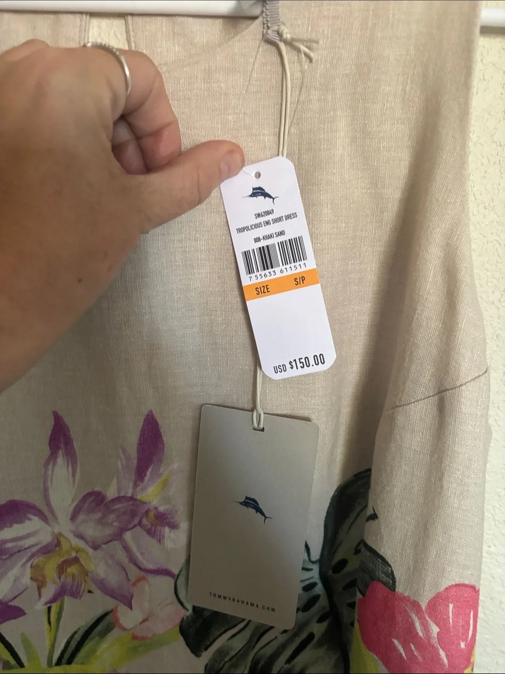 Tommy Bahama Beige and Black Tropical Floral Midi Dress